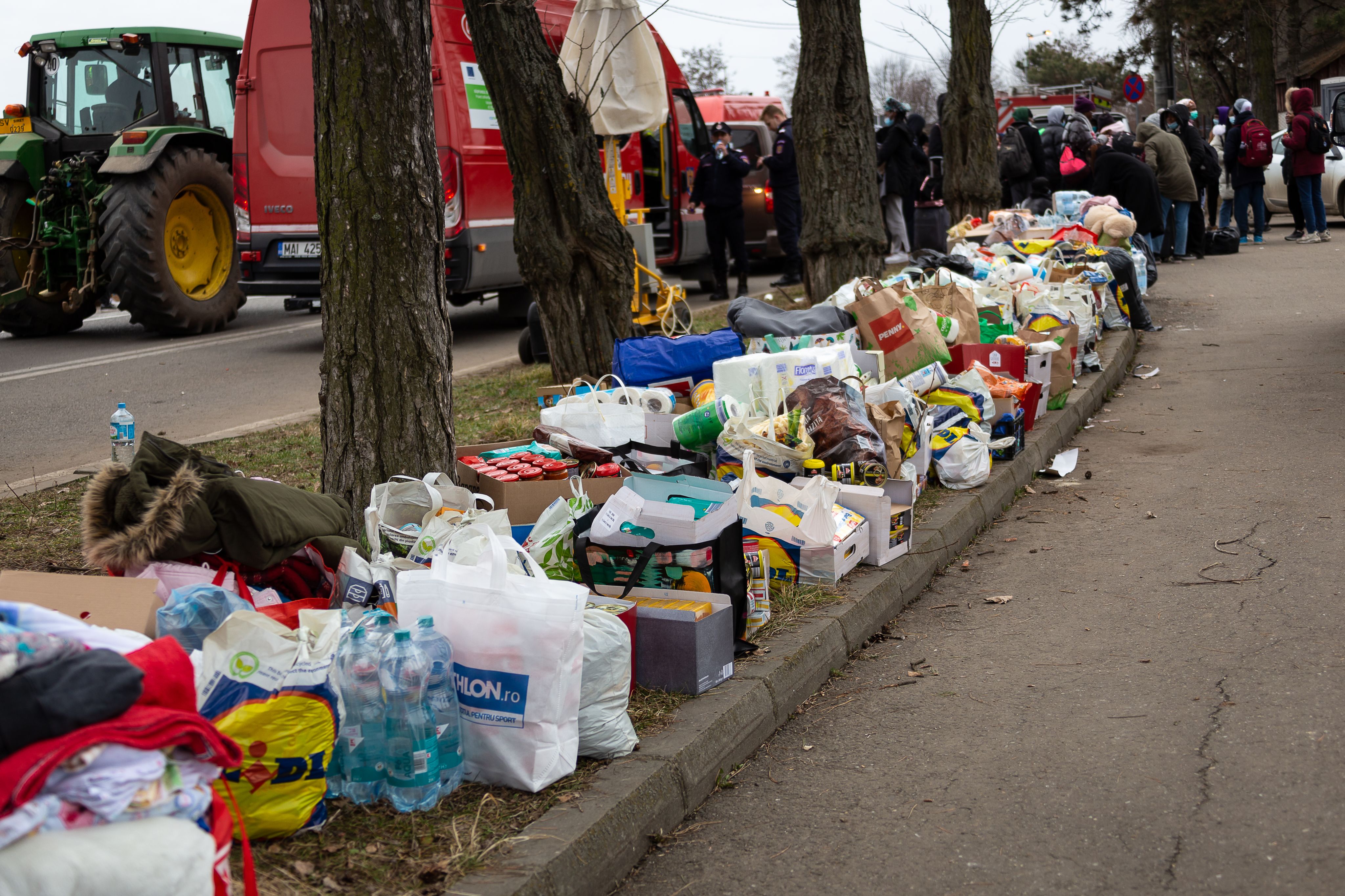 Supplies for Ukrainian families and children crossing the border into Romania to escape conflict.